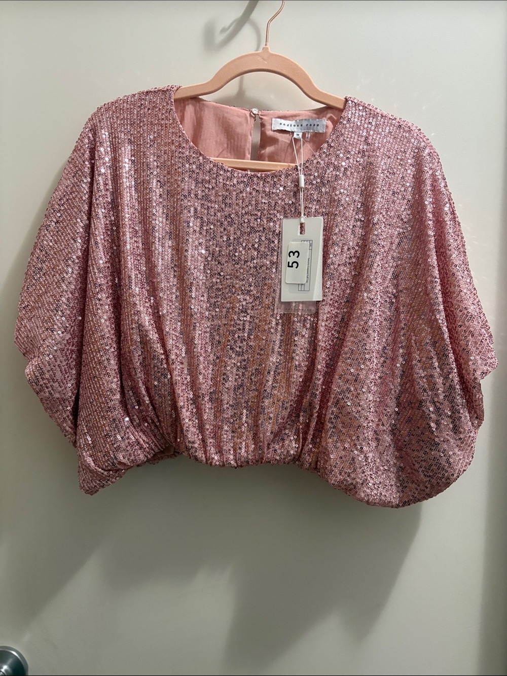 Endless Rose Rose Gold Sequin Cropped Dolman Top